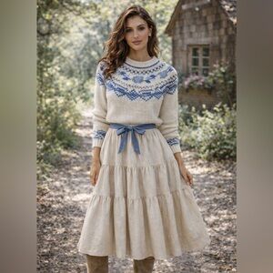 Vtg‎ Hand Knit Fair Isle Floral Sweater M Pullover Nordic